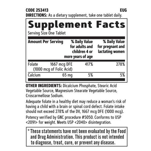 现货美国高含量叶酸男女孕妇备孕进口正品B9男士100片/1000mcg