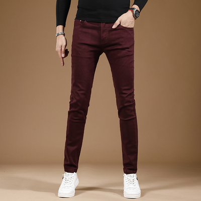 2026新款春季款酒红色休闲牛仔裤