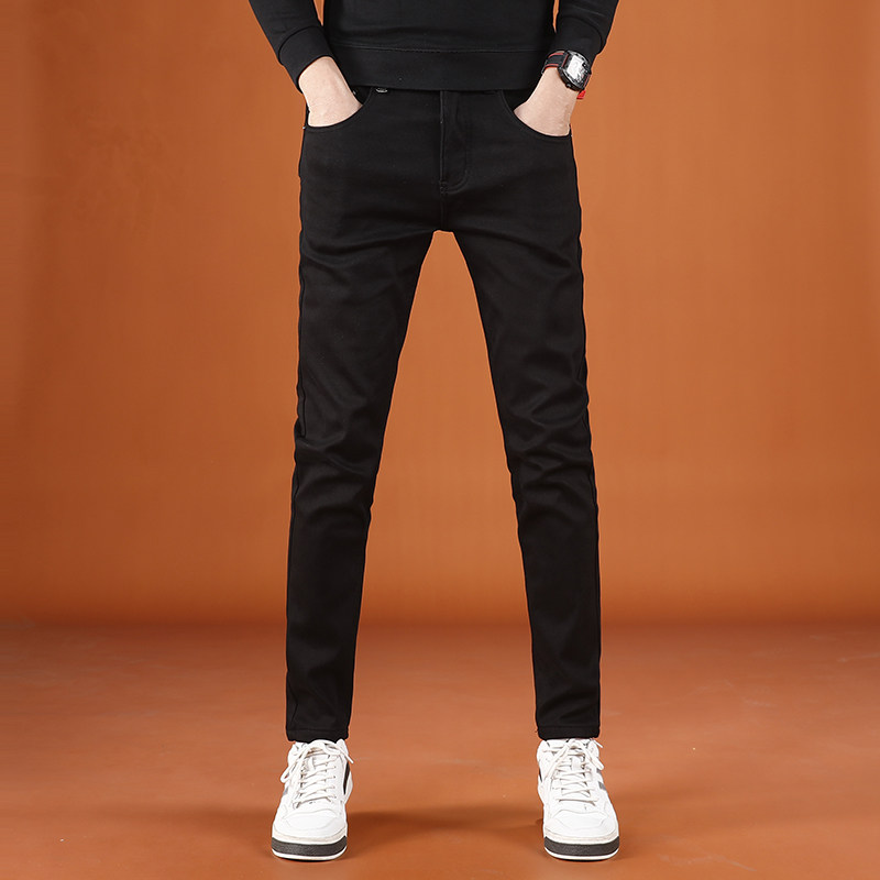 2026春季新款潮男时尚百搭黑色裤子男款弹力修身小脚男士牛仔裤子