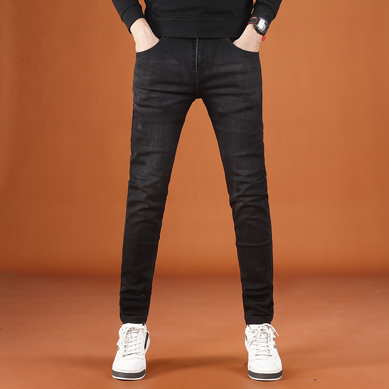 黑色牛仔裤男秋冬款潮牌高端时尚百搭显瘦修身小脚加厚款男士长裤,男装,牛仔裤,淘宝优惠券,粉丝福利购,淘宝优惠卷