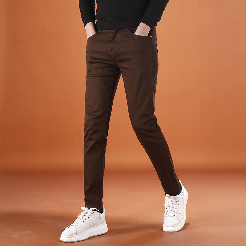 2026春秋季新款男士牛仔裤修身小脚裤弹力高端棕色裤子男休闲长裤