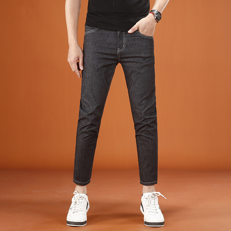 2026新款不掉色裤子男黑色九分牛仔裤男修身小脚裤夏季薄款9分裤