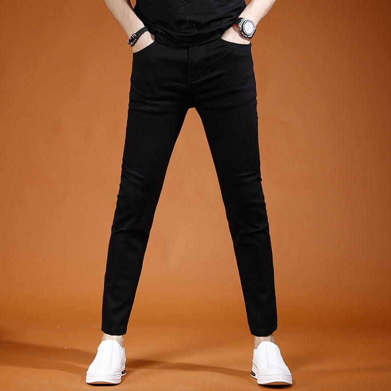 黑色牛仔裤男修身小脚弹力男士潮流韩版9分裤潮男九分裤夏季薄款