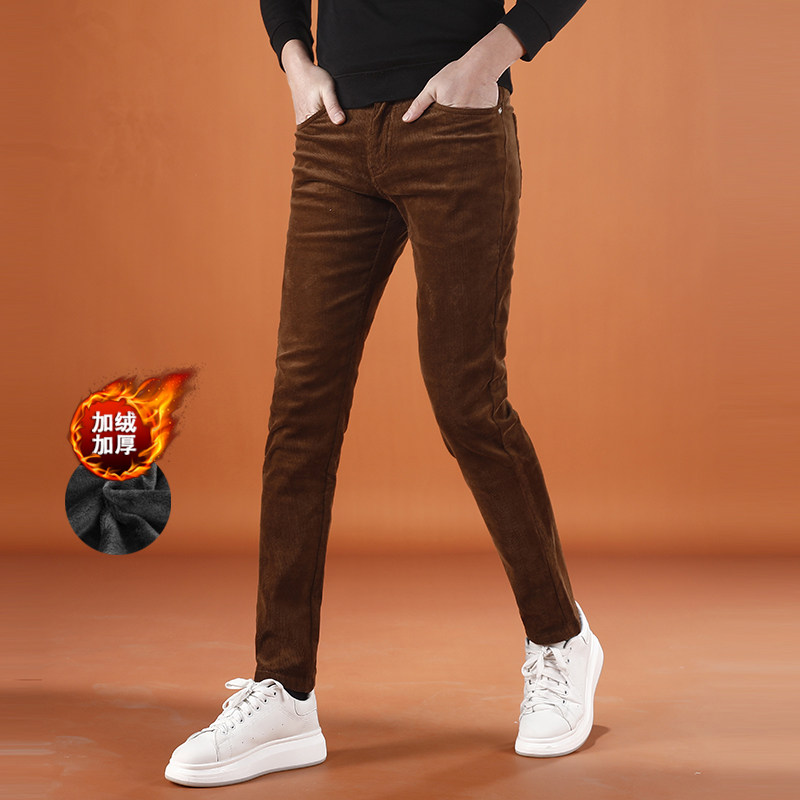 冬季加绒加厚款棕色灯芯绒休闲裤男士修身小脚秋冬款百搭男士长裤,男装,休闲裤,淘宝优惠券,粉丝福利购,淘宝优惠卷