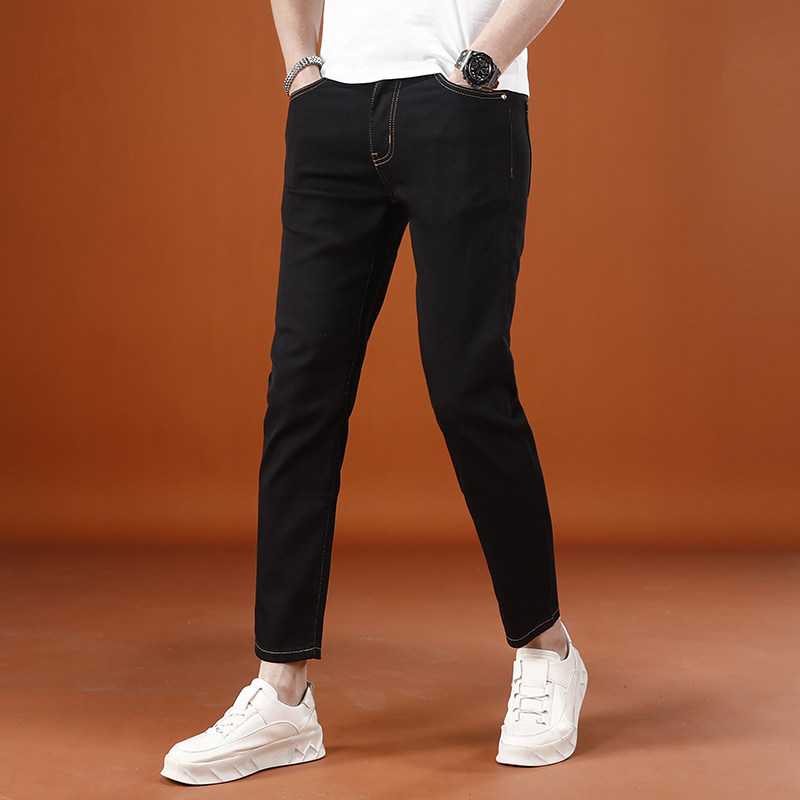 黑色九分牛仔裤男修身小脚2025夏季薄款潮流韩版弹力9分休闲裤子