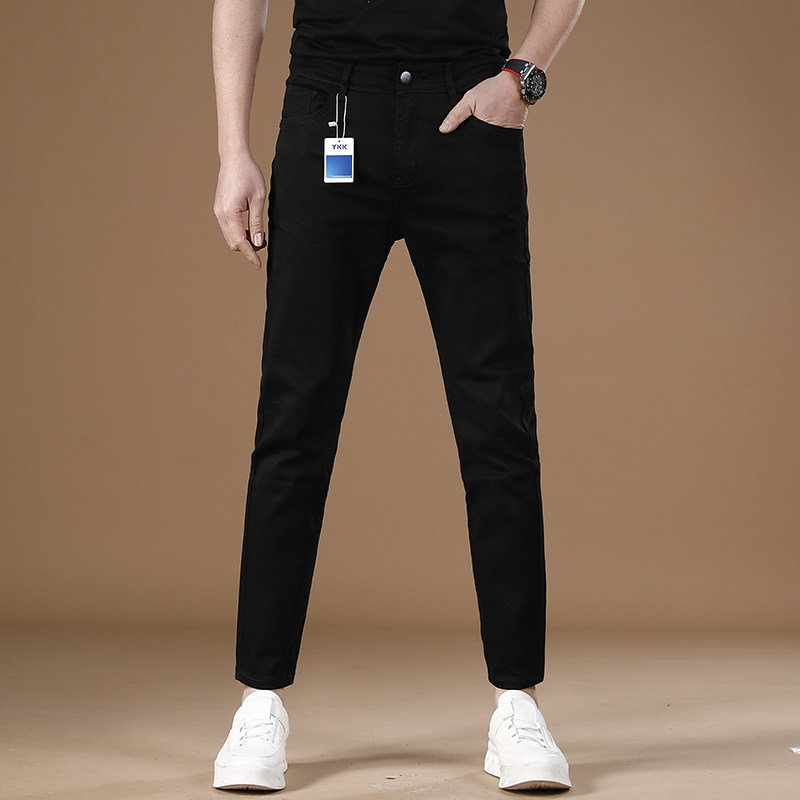 黑色九分裤男潮流韩版弹力修身小脚九分牛仔裤男休闲裤子夏季薄款