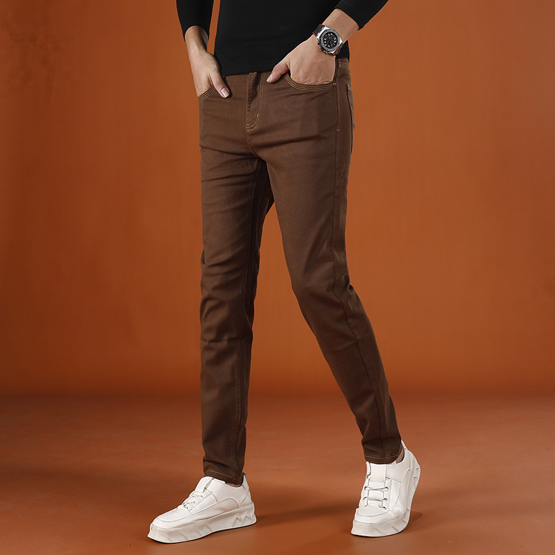 棕色裤子男款休闲裤2025秋季新款时尚弹力男士牛仔裤修身小脚长裤