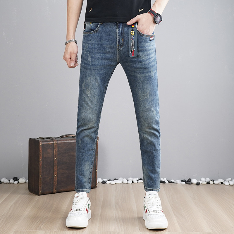 2026新款裤子男夏季薄款高端潮牌时尚弹力九分牛仔裤男修身小脚裤