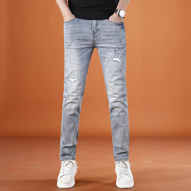 破洞裤子男款2026新款春季潮流百搭时尚男士牛仔裤修身小直筒长裤