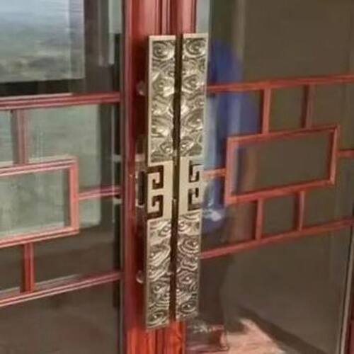 仿古别墅大门拉手木门推拉门把手新中式欧式黑色铝雕加厚对装青古
