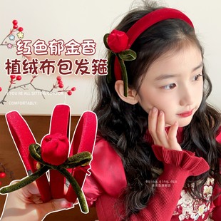 儿童新年郁金香发箍2026冬新款 蝴蝶结发饰小女孩碎发整理神器头饰