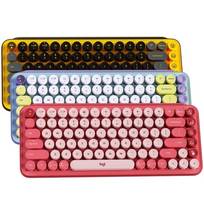 罗技POP KEYS无线蓝牙机械键盘茶轴泡泡复古朋克键盘女生可爱便携