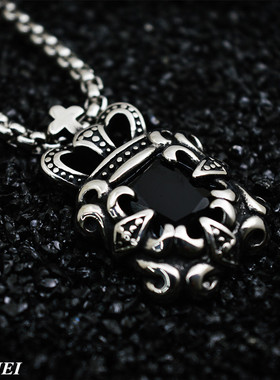 欧美克罗星黑宝石钛钢吊坠项链