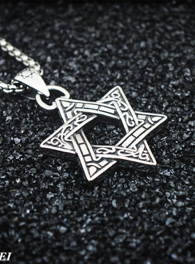 欧美六芒星钛钢朋克风吊坠项链