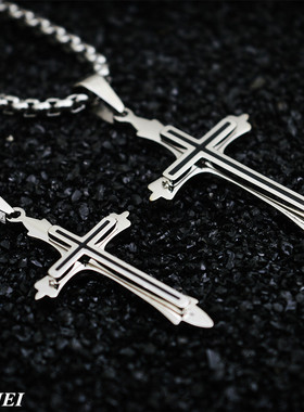 十字架钛钢朋克风吊坠项链潮流