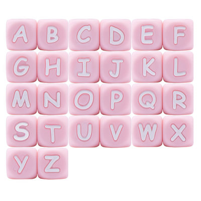 12mm粉色字母珠26个英文字母硅胶珠项链串珠diy首饰配件