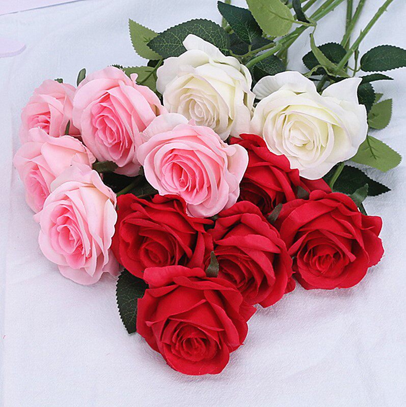 520母亲节玫瑰花蛋糕装饰插件白色粉色玫瑰花束七夕情人节礼物