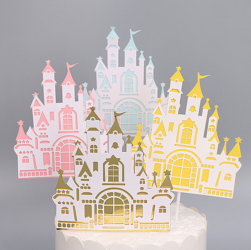 粉色城堡儿童装扮插旗生日蛋糕
