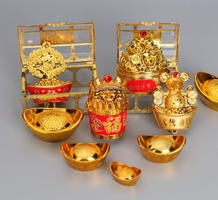 生日蛋糕装饰灯笼宝箱聚宝盆发财神红色鲤鱼金元宝鼠年元宝鼠摆件