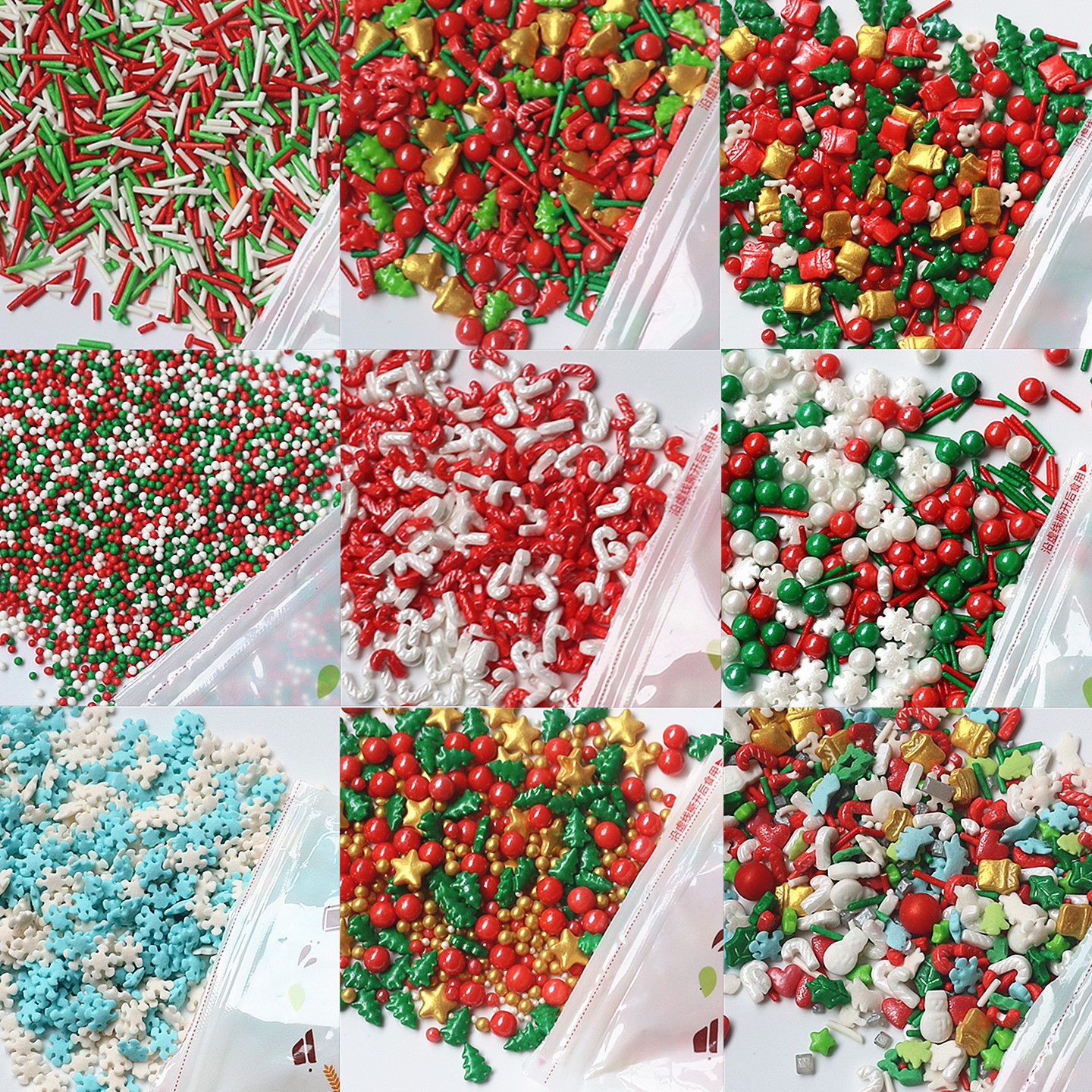 圣诞节糖珠蛋糕装饰糖果老人拐杖雪人糖牌可食用糖针雪花混合蛋糕