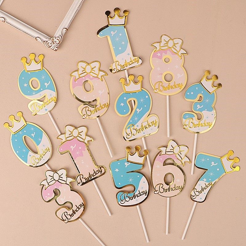 蓝色粉色数字插件生日蛋糕装饰