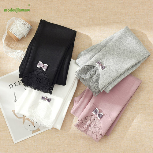 【1】纯棉春秋款女童打底裤蕾丝