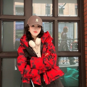 2026新款 冬季 短鹅绒服90白鹅绒极寒扎染连帽加厚小个子潮牌外套女