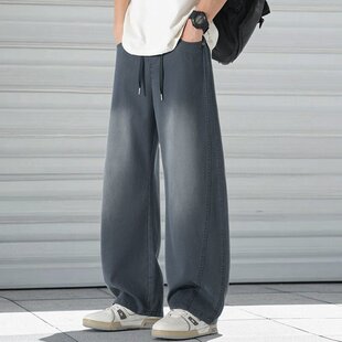 2026春季弯刀牛仔裤男士直筒宽松美式高街阔腿休闲长裤