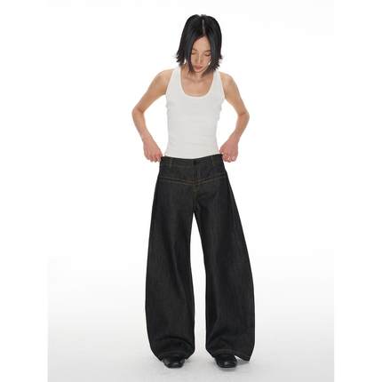 JCAESAR DENIMS工字褶香蕉裤 挺阔低腰弯刀版型 黄缝线 WOMEN系列