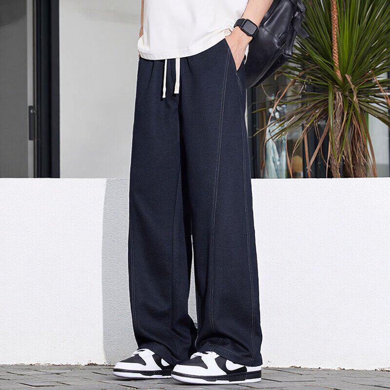 春季原色牛仔裤男士直筒宽松美式潮水洗休闲阔腿长裤子