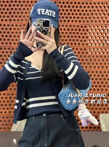 欧洲站2024春夏新款  复古慵懒风显瘦条纹针织吊带背心开衫两件套
