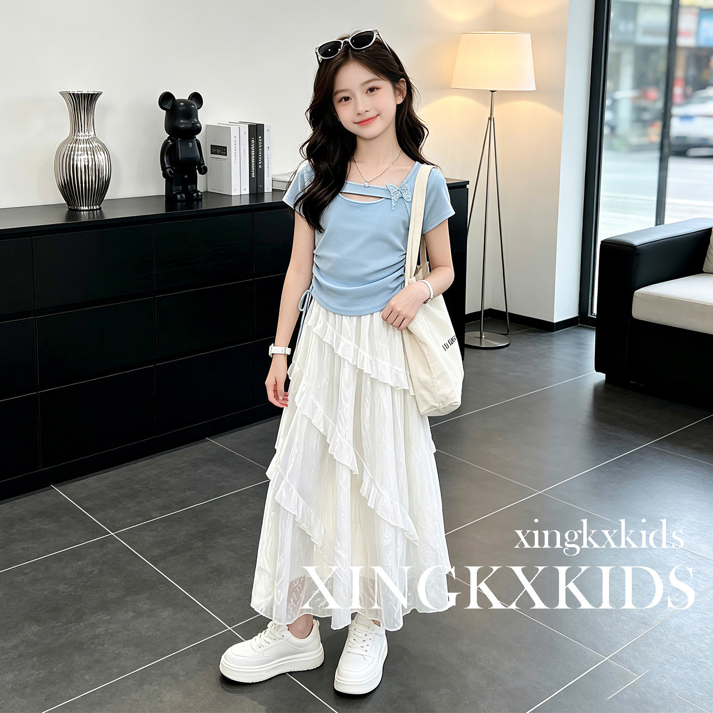 女童夏季韩系甜美白色层叠半身裙