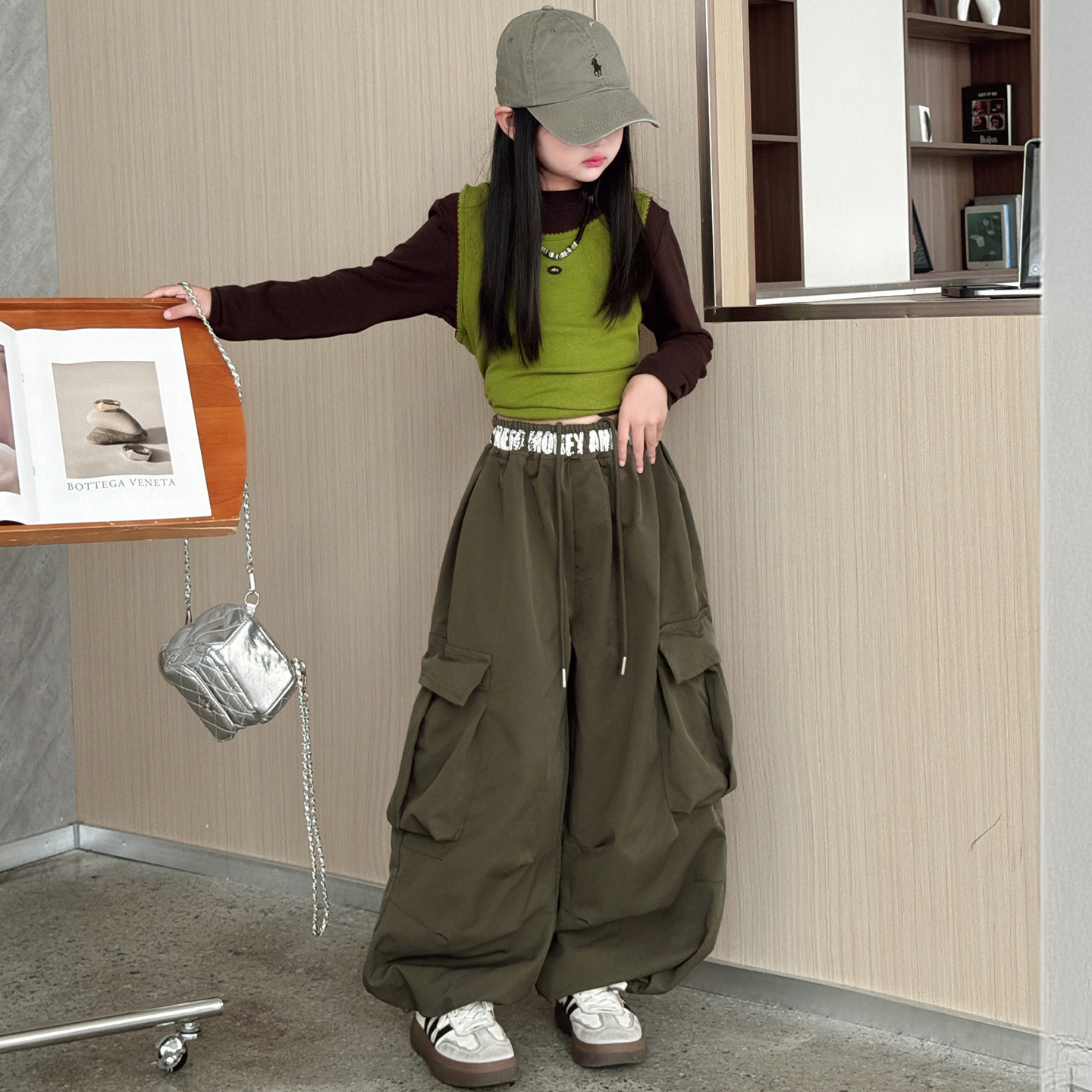 女童秋装休闲阔腿工装裤