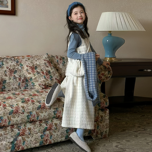 女童韩系夹棉套装秋冬装2025大童女孩超好看马甲背心阔腿裤三件套