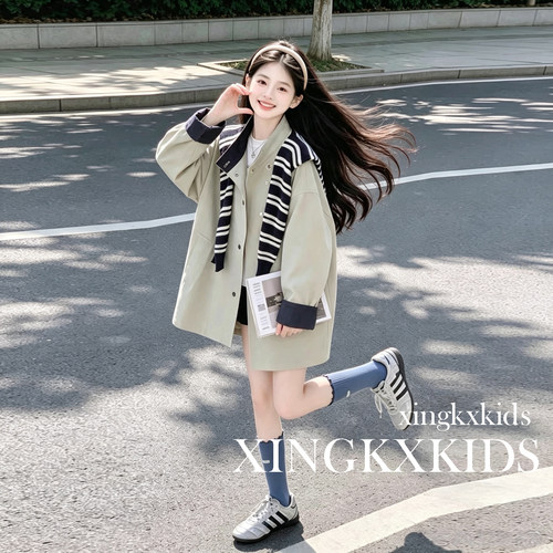 女童中长款风衣外套春秋上衣