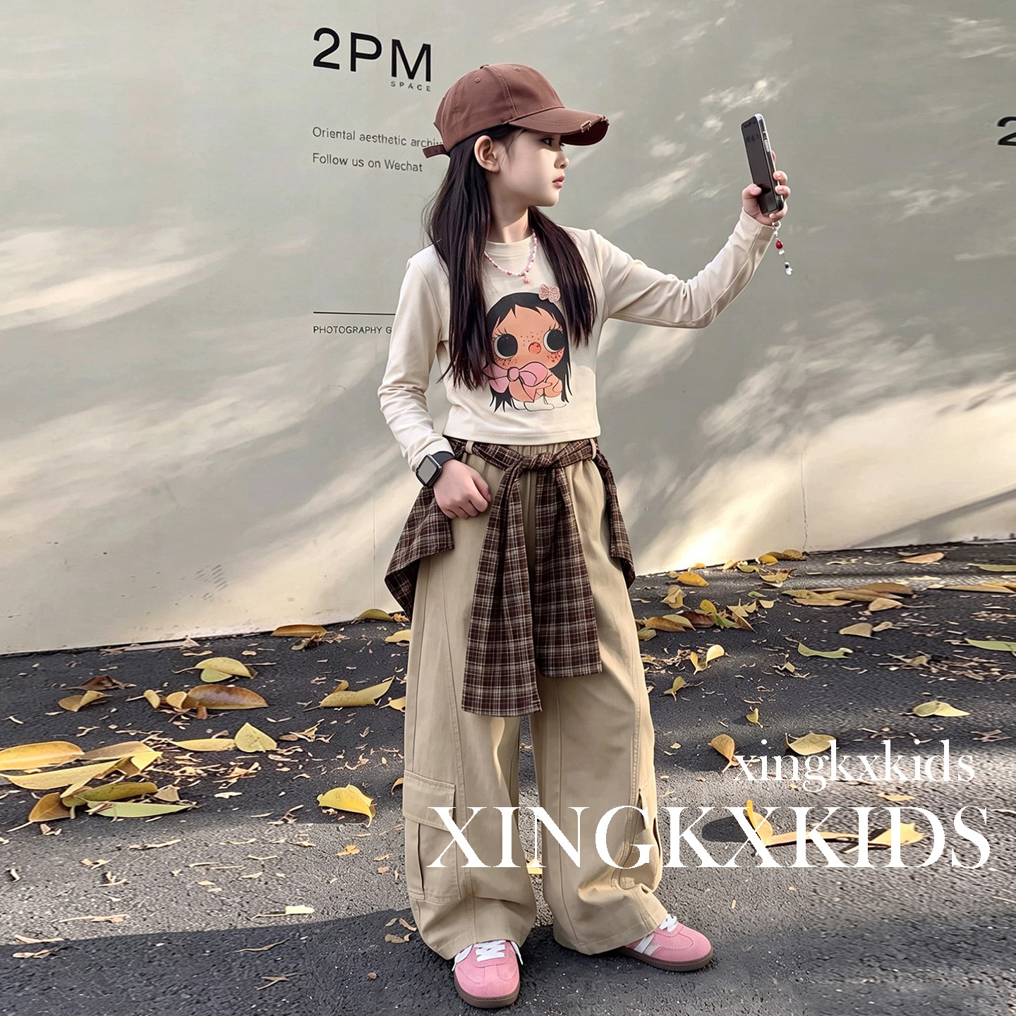 女童春秋新款洋气工装裤两件套
