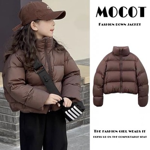 女童羽绒服冬季2025新款儿童冬装白鸭绒短款外套肯豆风美式面包服