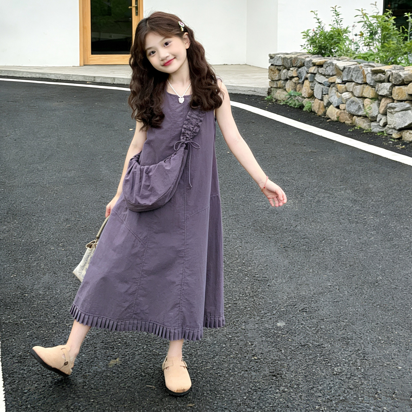 女童无袖连衣裙夏季2026新款女大童夏装韩系长款棉布裙儿童休闲裙