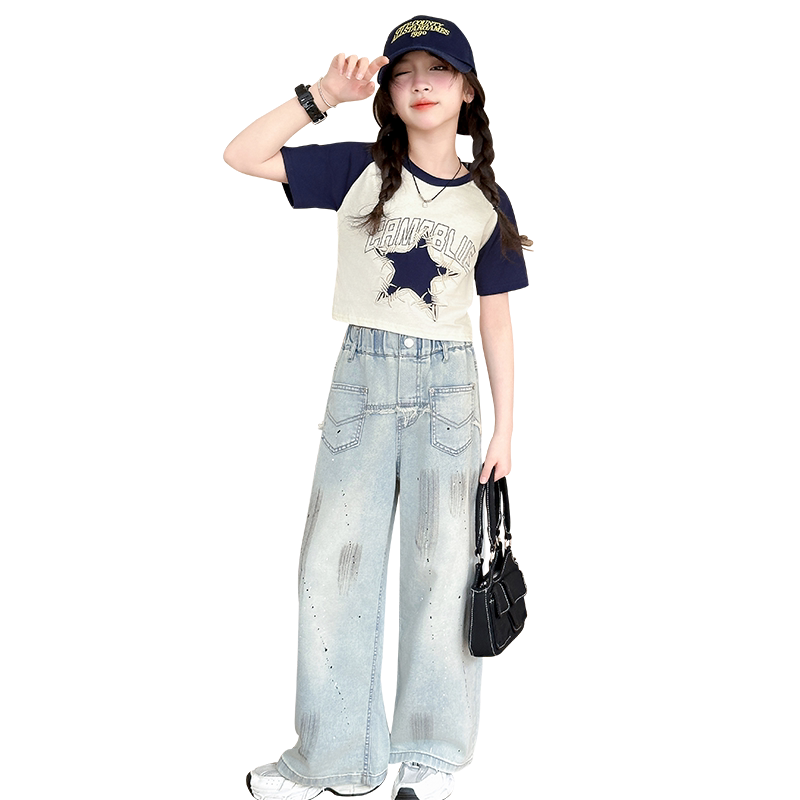 【专柜品质】女童夏季短袖牛仔裤