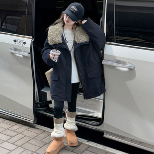 女童加绒派克服冬装2025新款女大童秋冬季加厚羊羔毛棉服儿童外套