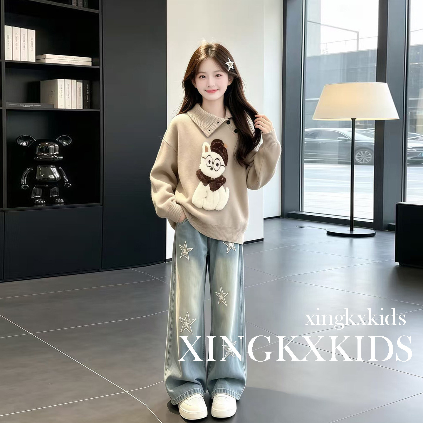 女童秋季新款毛衣牛仔两件套