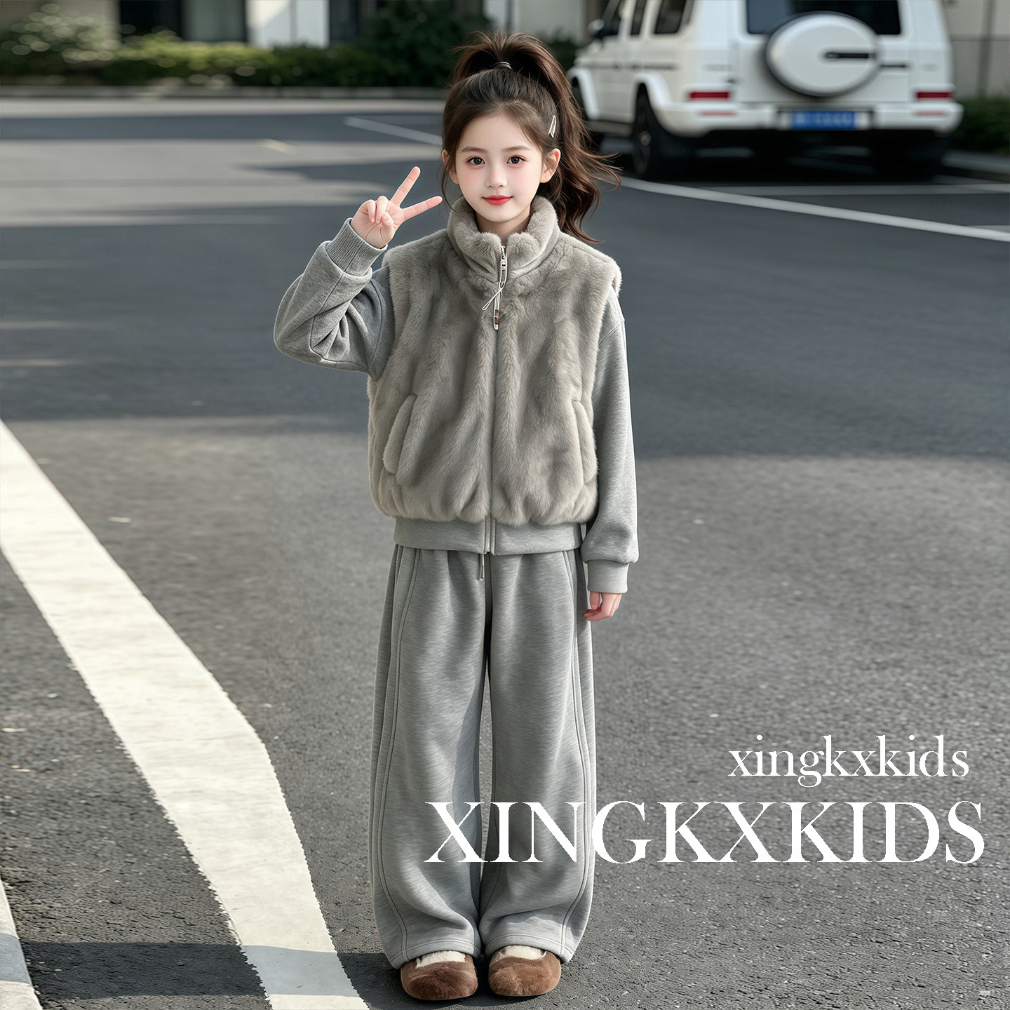 2026新款女童加绒阔腿裤两件套