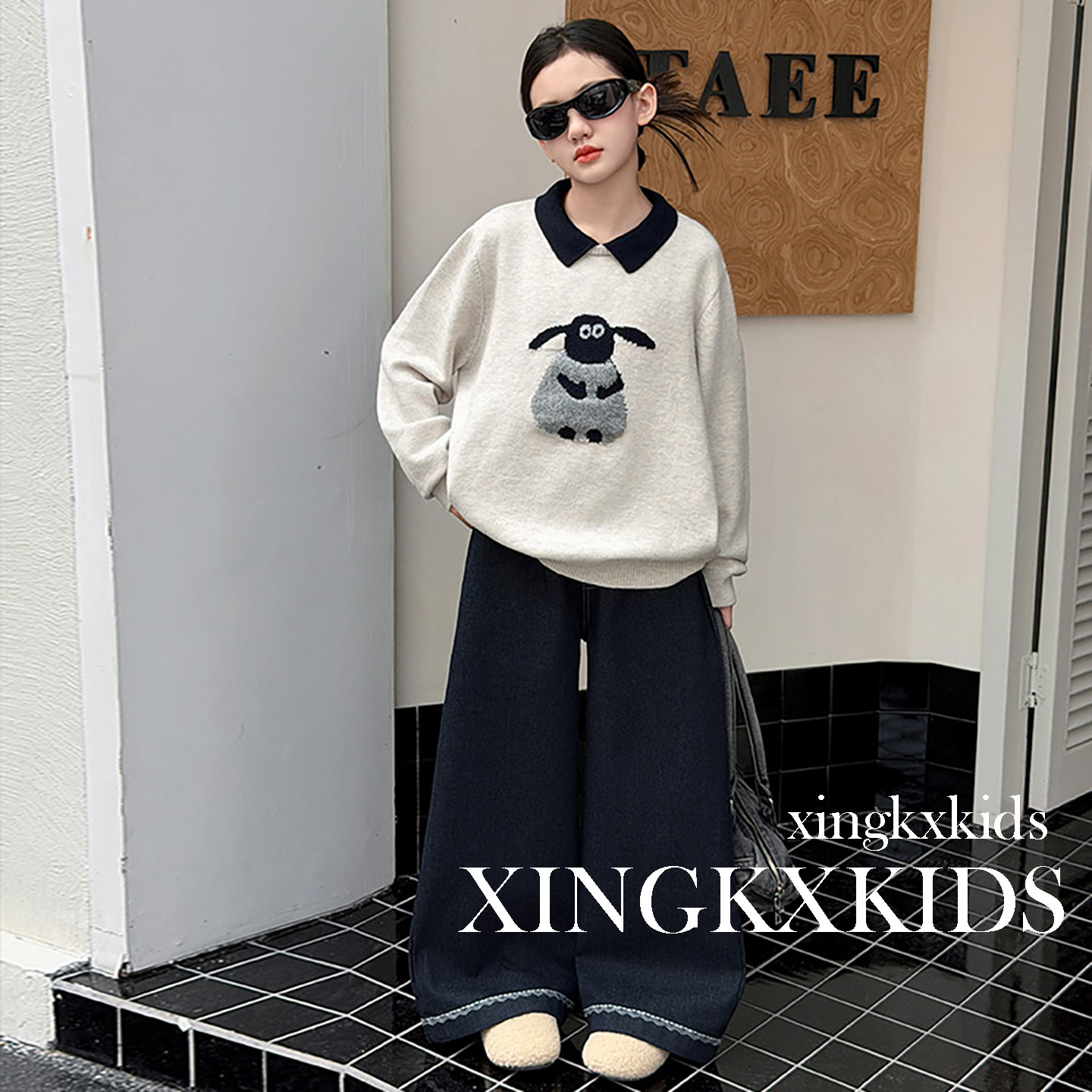 女童韩系春秋毛衣阔腿裤两件套