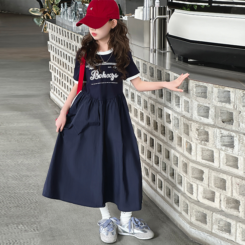 女童夏装连衣裙2025新款女大童夏季韩系T恤裙儿童夏装工装风裙子