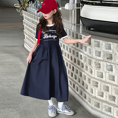 女童夏装连衣裙2025新款女大童夏季韩系T恤裙儿童夏装工装风裙子