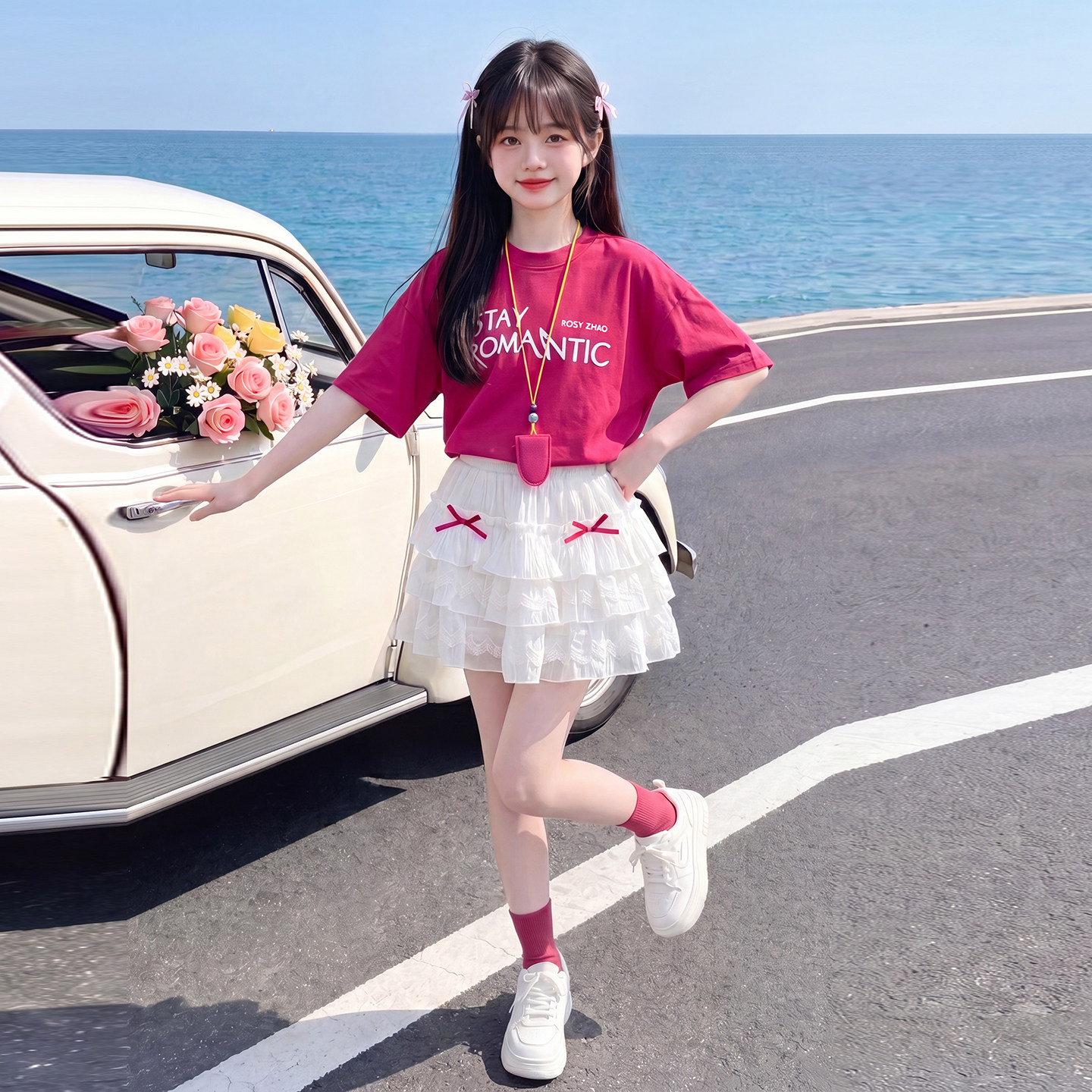 女童夏季短袖T恤半身裙套装