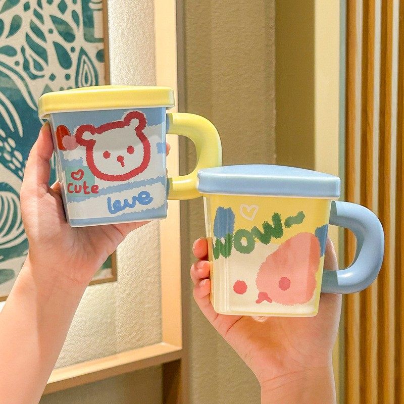 进口马克杯女生带盖勺高颜值陶瓷杯子可爱情侣早餐咖啡杯办公室喝,节庆用品/礼品,文化创意杯子,淘宝优惠券,粉丝福利购,淘宝优惠卷