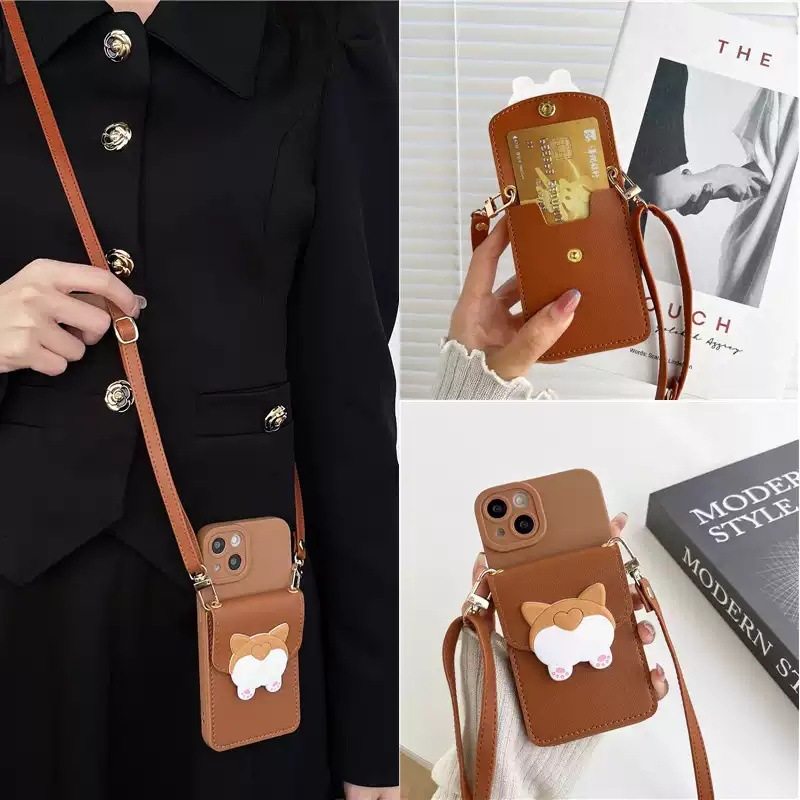 进口ins柯基屁屁卡包适用华为p40pro/p50手机壳mate40epro斜挎mate50/