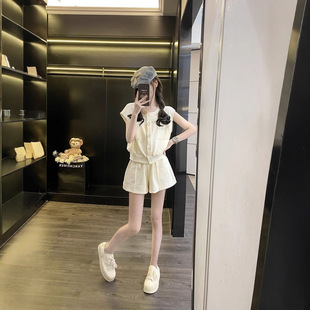 小香风时尚 新款 衣服女套装 无袖 上衣两 气质马甲高腰短裤 进口夏季