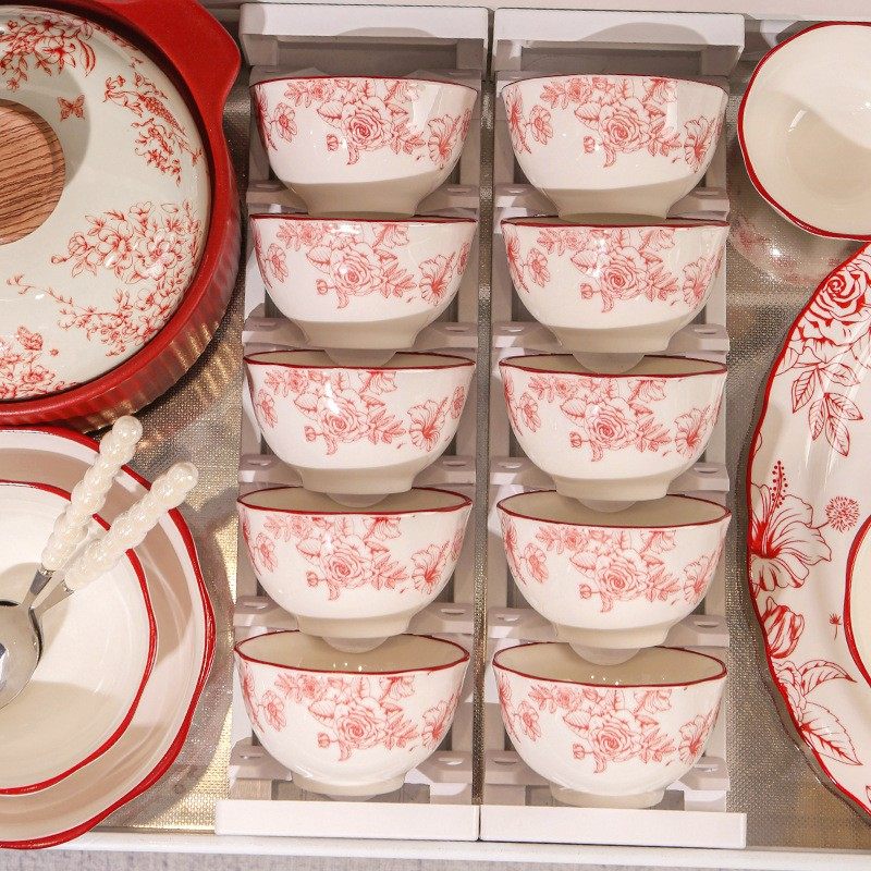 进口红色碗筷瓷器结婚送新婚陶瓷碗碟套装家用高颜值乔迁新年礼物